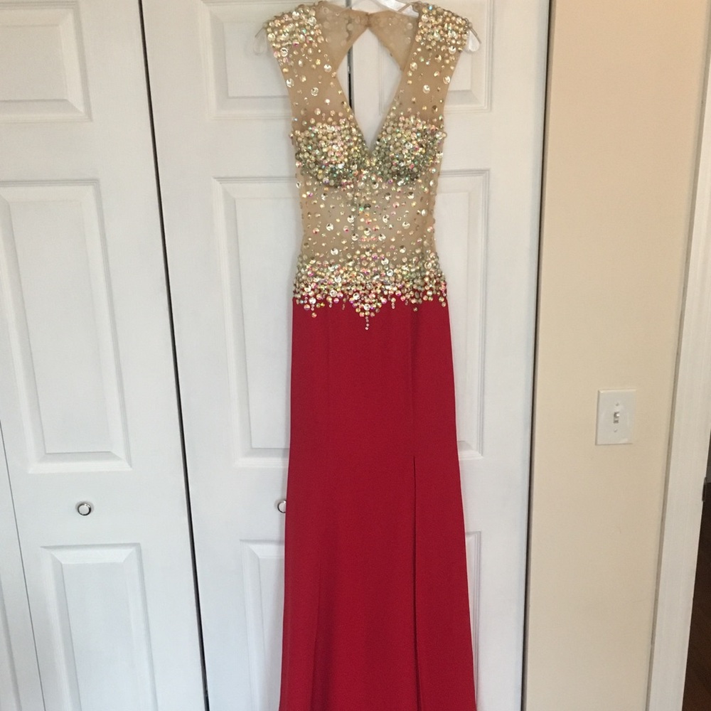 Dazzling Red/Nude Splash Prom/Pageant by Landa